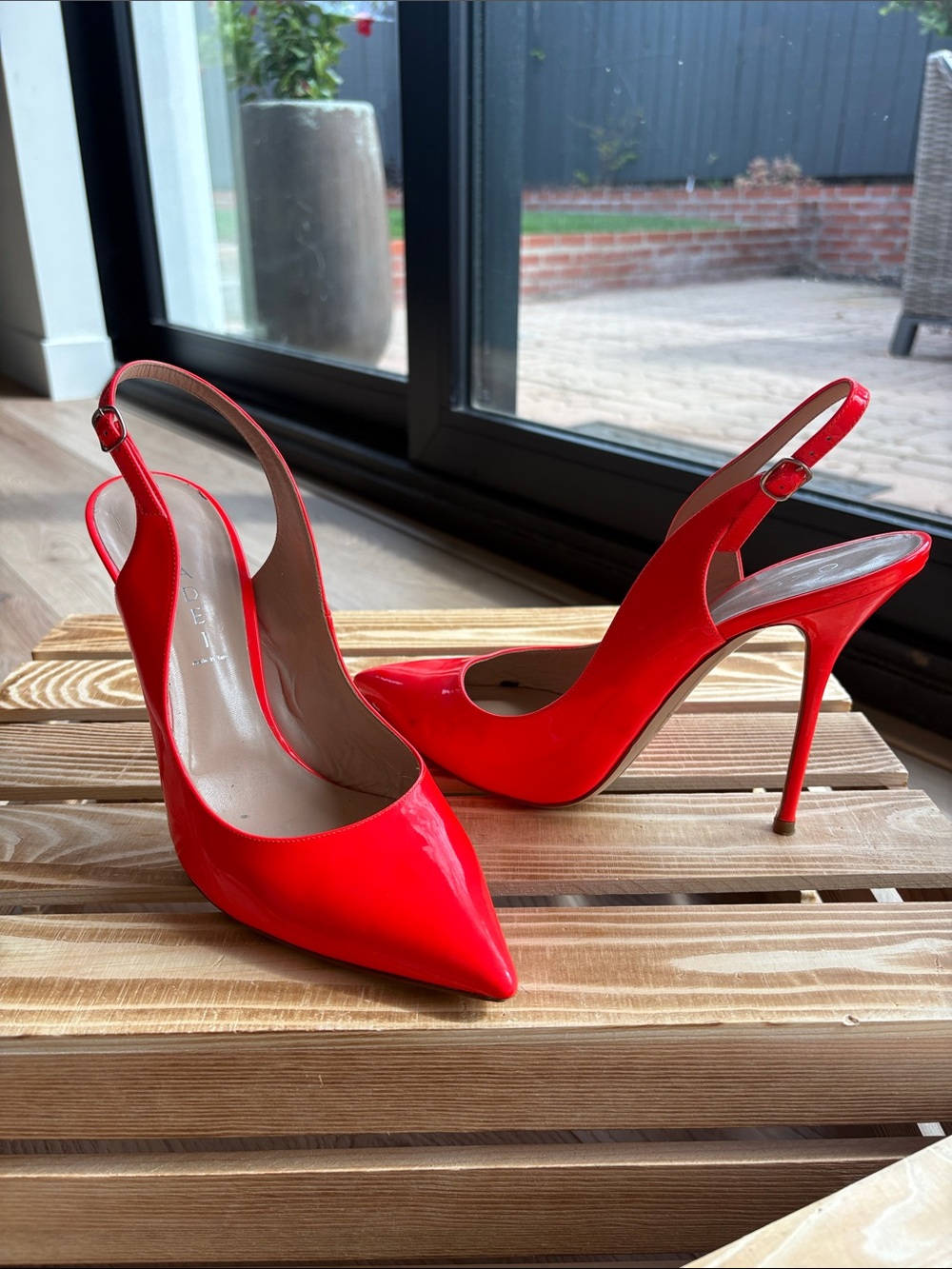 Casadei Red Patent Slingback Stiletto Pumps
